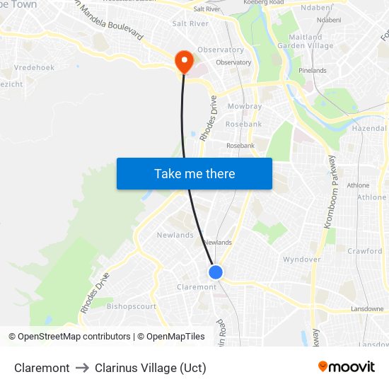 Claremont to Clarinus Village (Uct) map