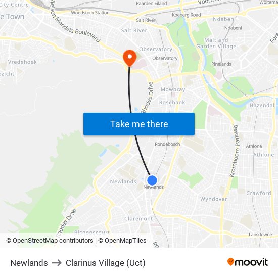 Newlands to Clarinus Village (Uct) map