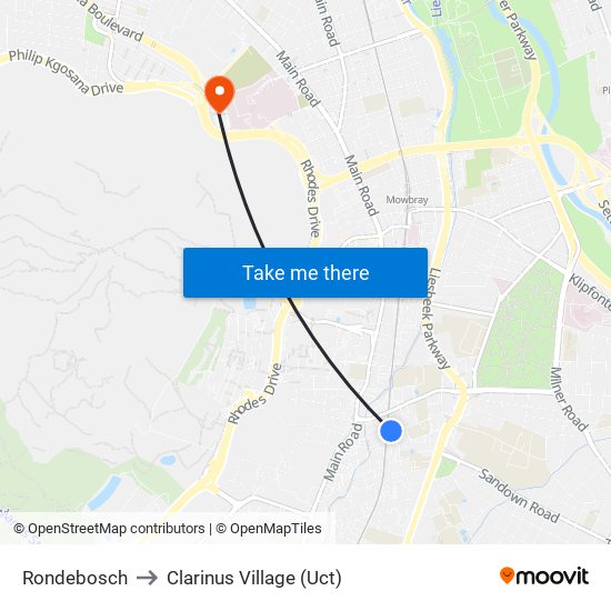 Rondebosch to Clarinus Village (Uct) map