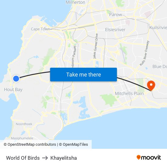 World Of Birds to Khayelitsha map