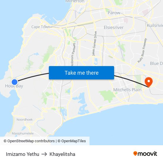 Imizamo Yethu to Khayelitsha map