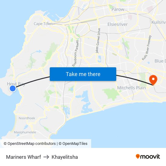 Mariners Wharf to Khayelitsha map