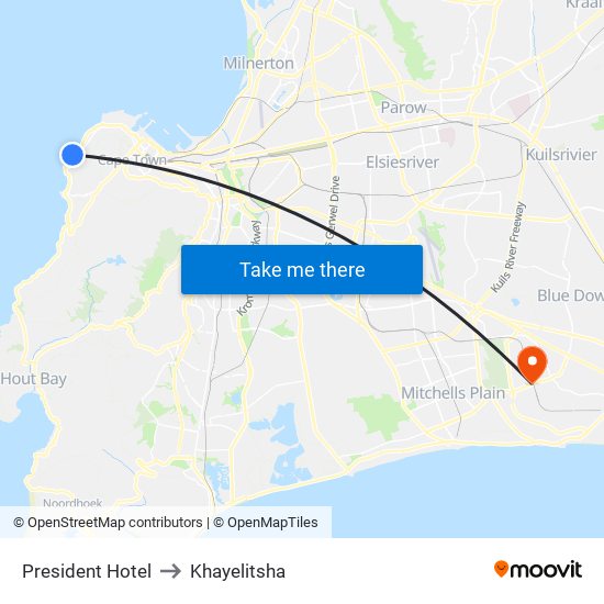 President Hotel to Khayelitsha map