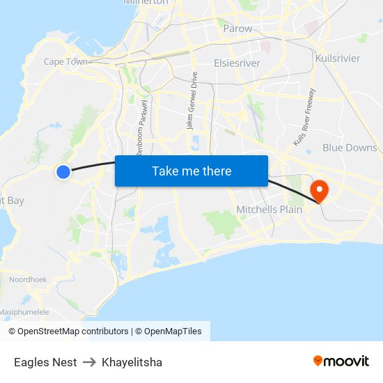 Eagles Nest to Khayelitsha map