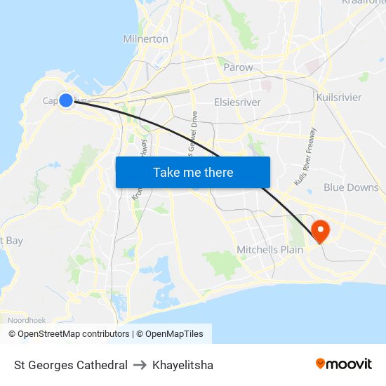 St Georges Cathedral to Khayelitsha map