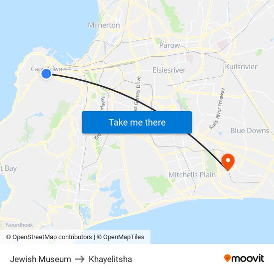 Jewish Museum to Khayelitsha map