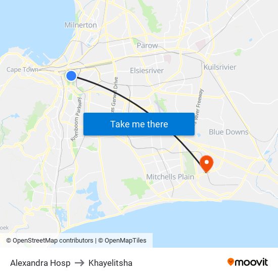 Alexandra Hosp to Khayelitsha map