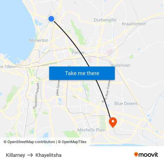 Killarney to Khayelitsha map