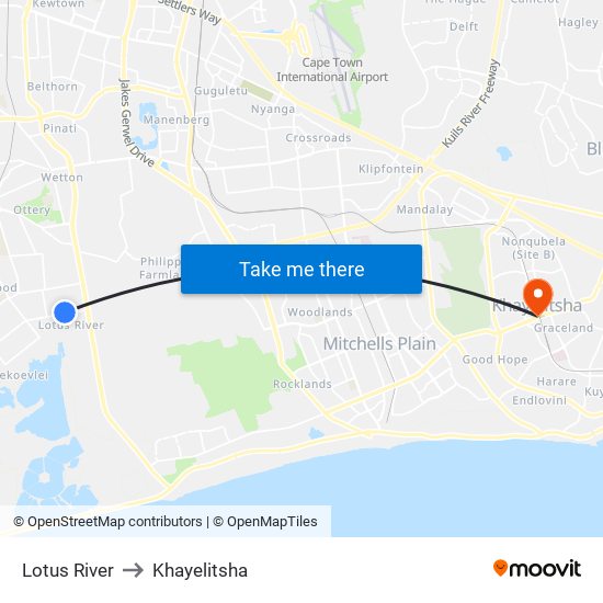 Lotus River to Khayelitsha map