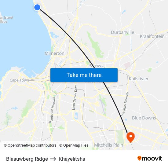 Blaauwberg Ridge to Khayelitsha map