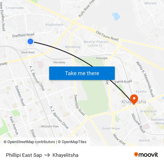 Phillipi East Sap to Khayelitsha map