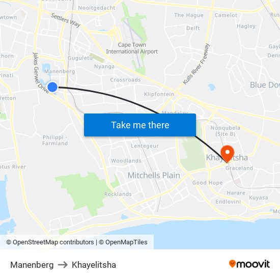 Manenberg to Khayelitsha map