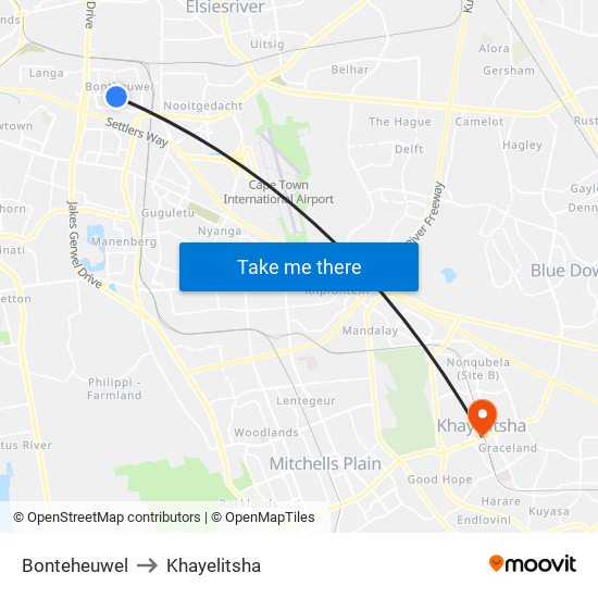 Bonteheuwel to Khayelitsha map