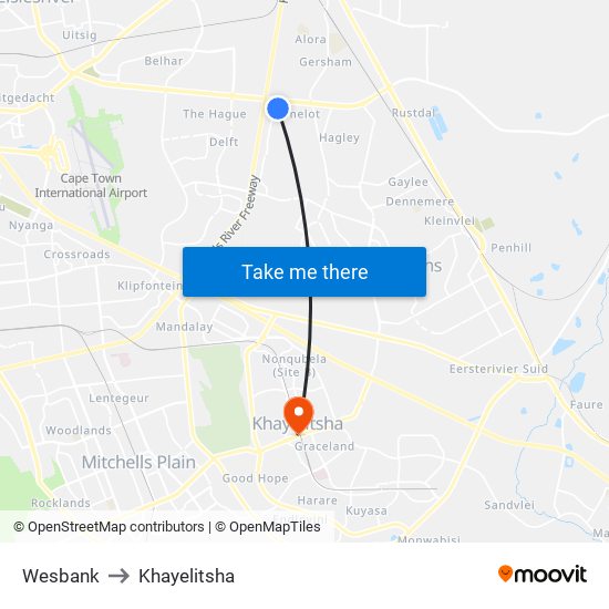 Wesbank to Khayelitsha map