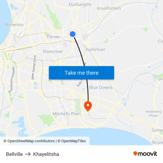 Bellville to Khayelitsha map
