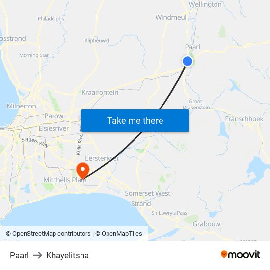 Paarl to Khayelitsha map