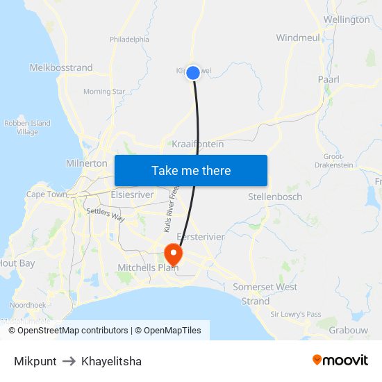Mikpunt to Khayelitsha map