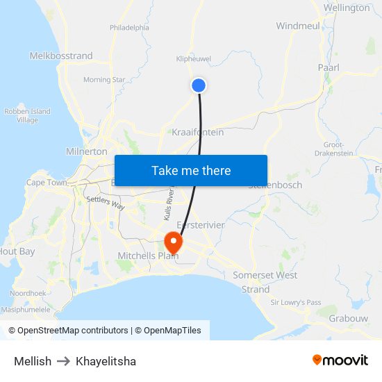 Mellish to Khayelitsha map