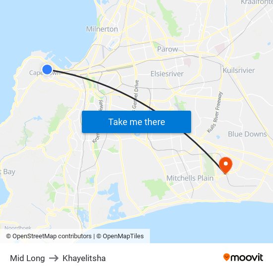 Mid Long to Khayelitsha map