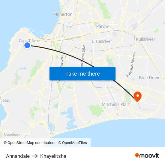 Annandale to Khayelitsha map