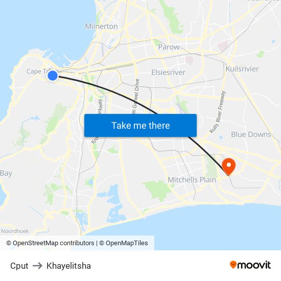 Cput to Khayelitsha map