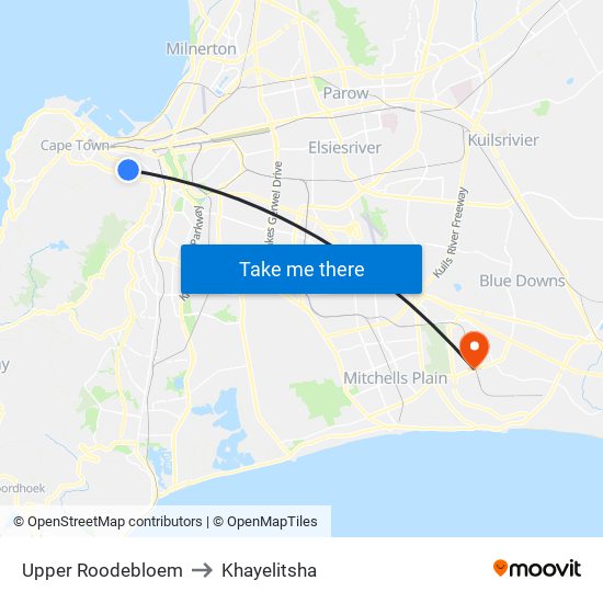 Upper Roodebloem to Khayelitsha map