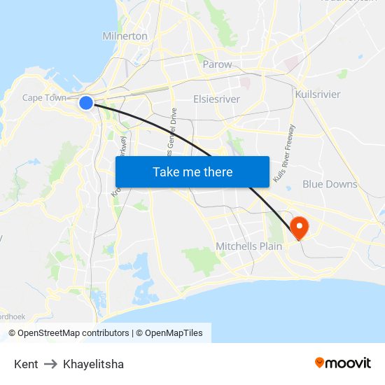 Kent to Khayelitsha map
