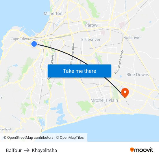 Balfour to Khayelitsha map