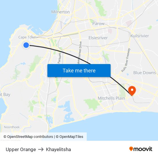 Upper Orange to Khayelitsha map