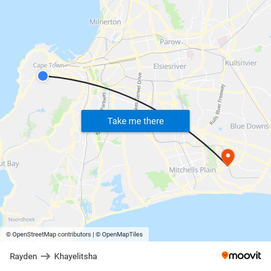 Rayden to Khayelitsha map