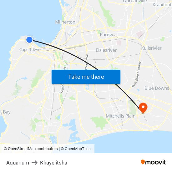 Aquarium to Khayelitsha map