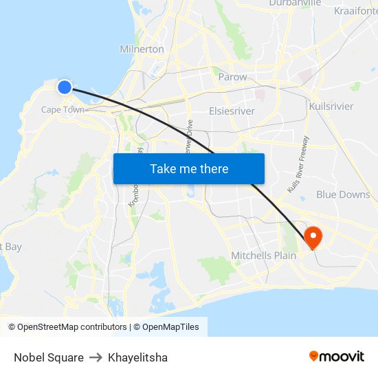 Nobel Square to Khayelitsha map