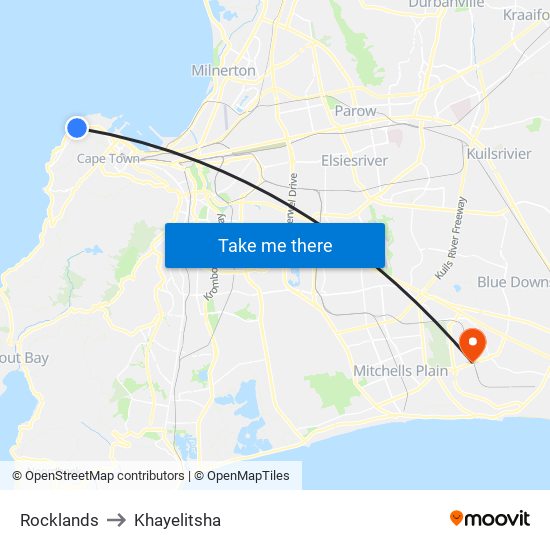 Rocklands to Khayelitsha map