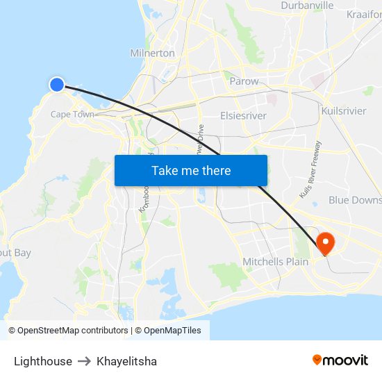 Lighthouse to Khayelitsha map