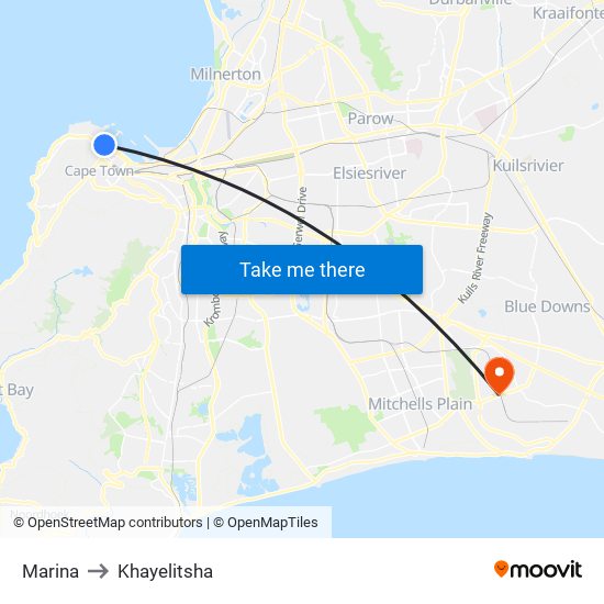 Marina to Khayelitsha map