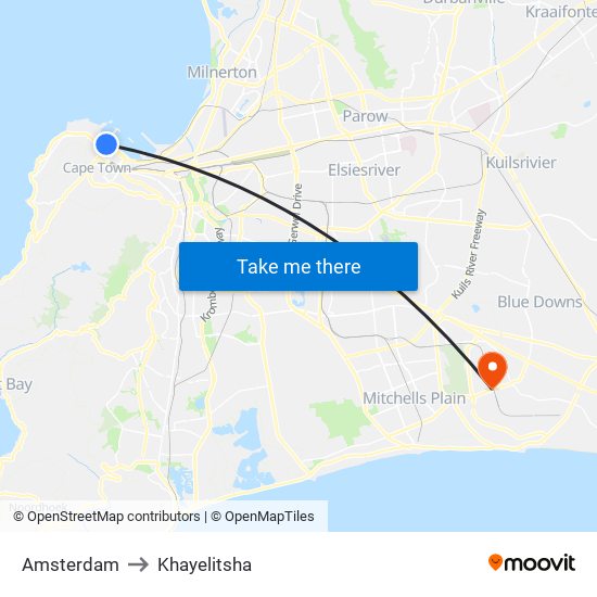 Amsterdam to Khayelitsha map