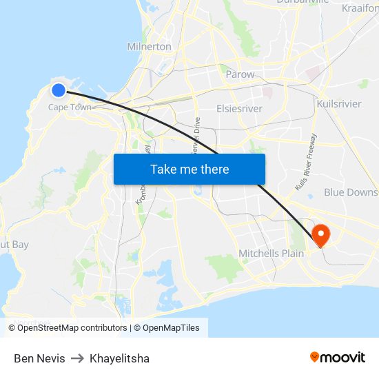 Ben Nevis to Khayelitsha map