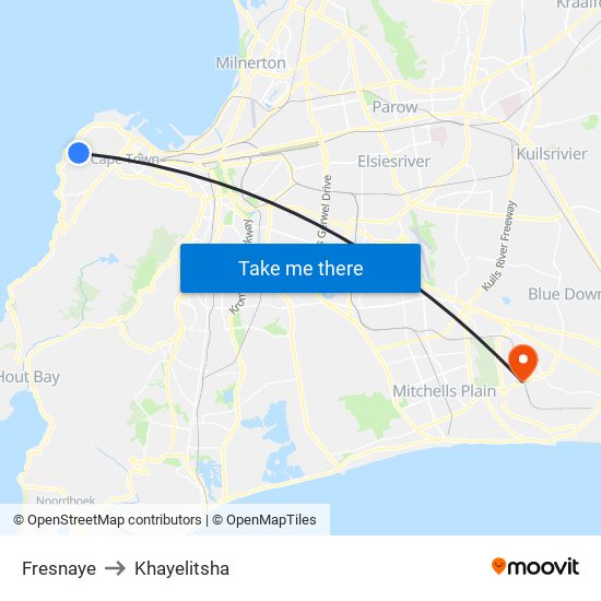 Fresnaye to Khayelitsha map