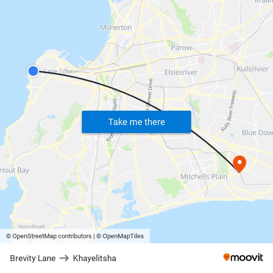 Brevity Lane to Khayelitsha map