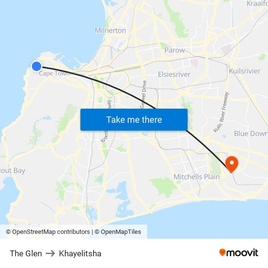 The Glen to Khayelitsha map