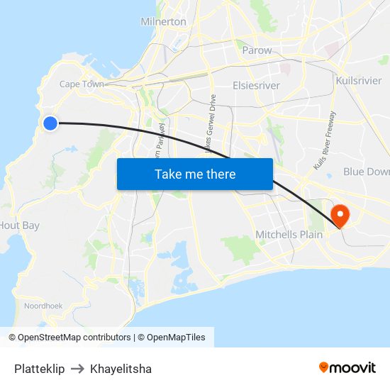 Platteklip to Khayelitsha map