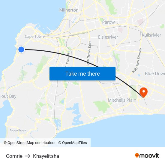 Comrie to Khayelitsha map