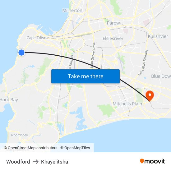 Woodford to Khayelitsha map