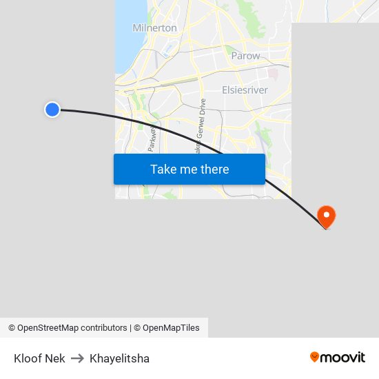 Kloof Nek to Khayelitsha map