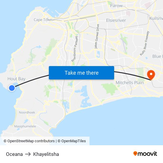 Oceana to Khayelitsha map