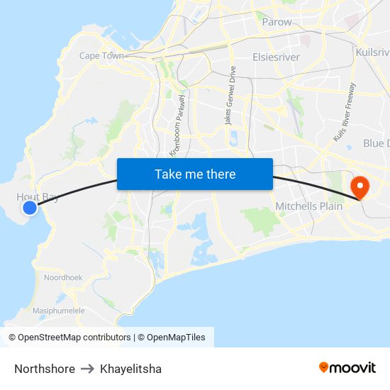 Northshore to Khayelitsha map