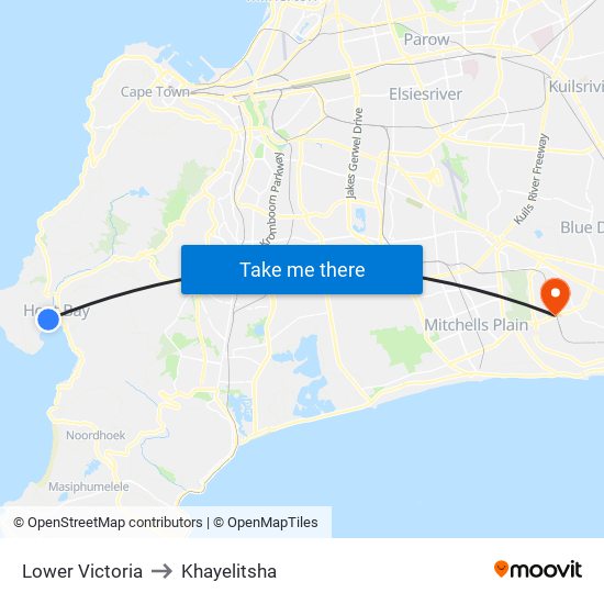 Lower Victoria to Khayelitsha map