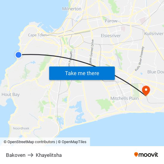 Bakoven to Khayelitsha map