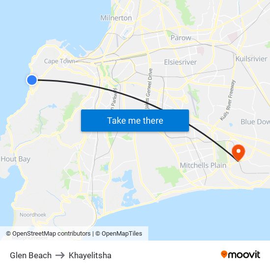 Glen Beach to Khayelitsha map