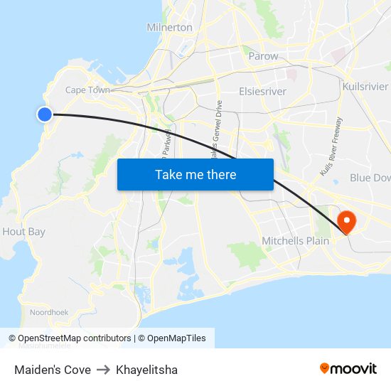 Maiden's Cove to Khayelitsha map